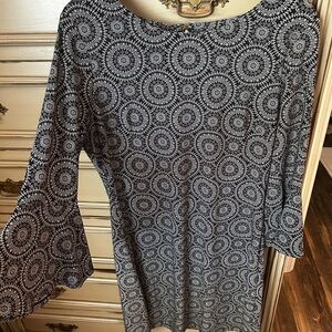 Black and White Patterned Bell Sleeve Dress
